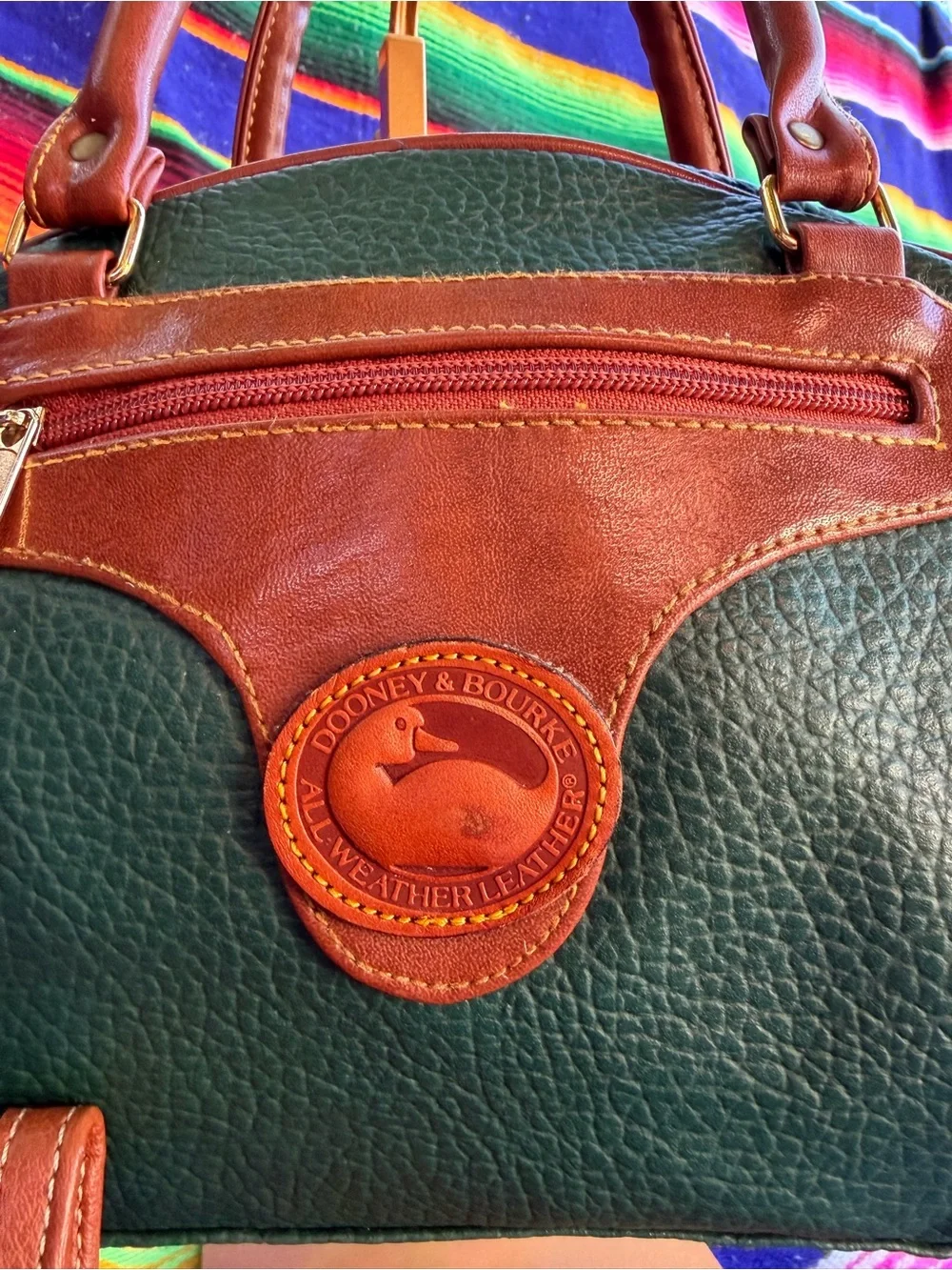 Dooney & Bourke(inspired)Green Leather Satchel with Brown Trim